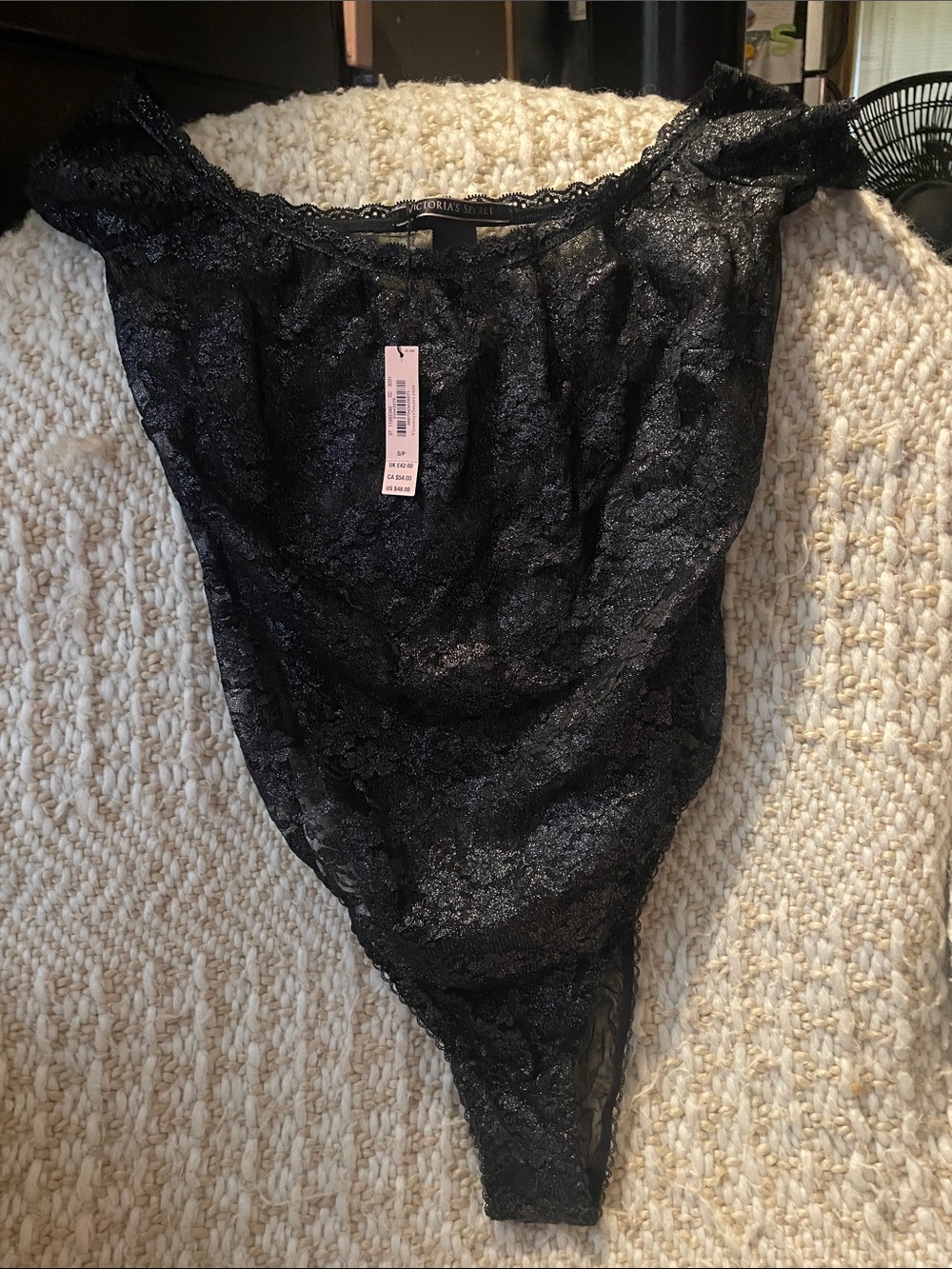 Victoria's Secret Black Sheer Lace Thong Bodysuit
